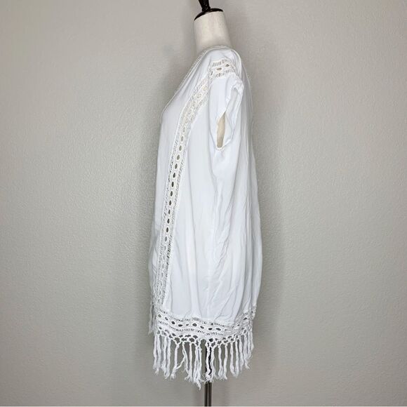 Boho Me White Eyelet Crochet Fringe CoverUp - Picture 5 of 13